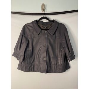 Theory Joli L Leather‎ Cropped Jacket 3/4 Sleeve Button Front Made in Italy